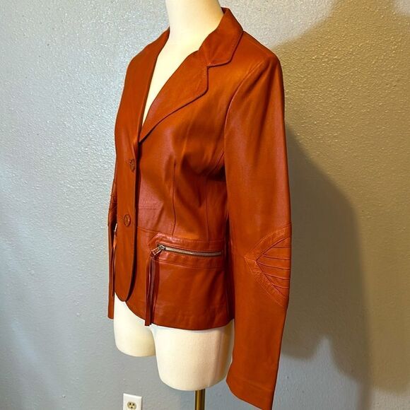 Elegance Paris women’s brown cognac leather jacket size US 2 - Picture 3 of 16